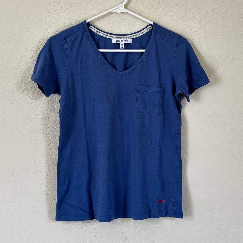 Peace Love World Blue Women's Top. Size XS